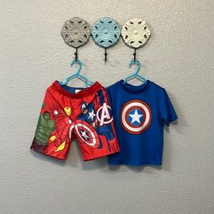 Avengers 4T Boys Swim Trunks and Rash Guard